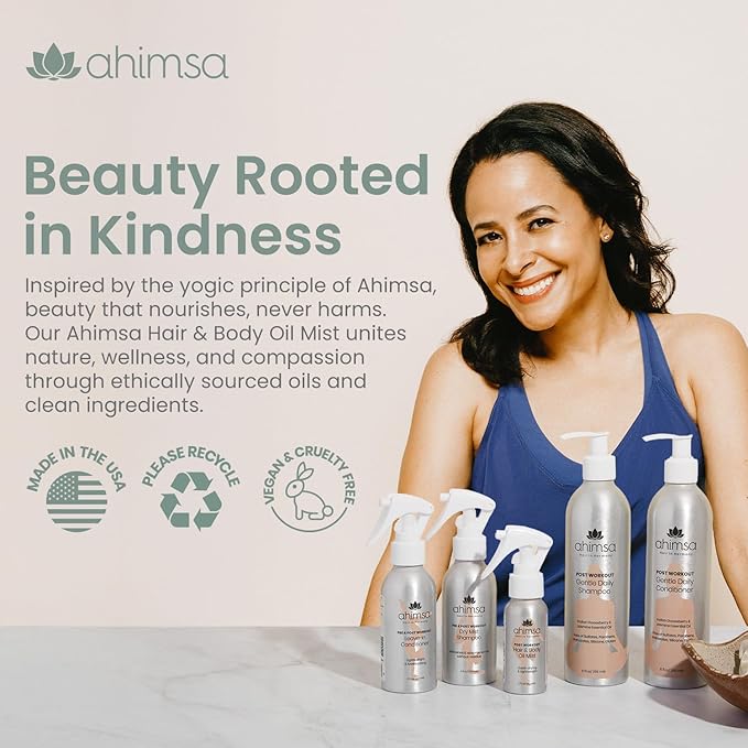 Ahimsa Hair and Body Mist Glow Spray, Fast-Drying Non-Greasy Dry Oil Hair Perfume Spray, Body Mist for Women with Jasmine, Coconut, & Argan Oil, All Natural Perfume Women Lightweight Fragrance Mists