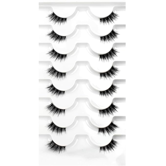 Half Lashes for Nude Makeup Fake Eyelashes Strips Natural Volume 8 Pairs Pack 3/4 Short Band Wispy Fairy Lashes Cat Eye Look Short Small Asian Accent Lash Wispies Faux Mink False Eyelash Extensions