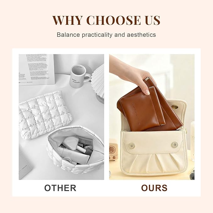 4 Pcs Leather Pouch for Purse, Snap Closure Self-Sealing Cosmetic Bag, Mini Waterproof Organizer for Makeup, Coins, Jewelry, Eyeglasses (D, Mixed sizes)