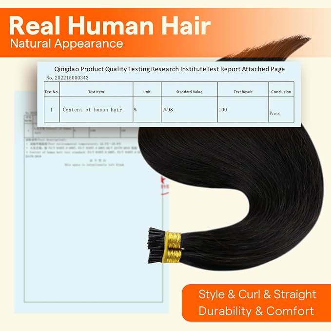 Full Shine Itip Human Hair Extensions Color 1B Natural Black I Tip Hair Extensions Human Hair 16 Inch Straight Remy Hair 40 Grams Prebonded Extensions