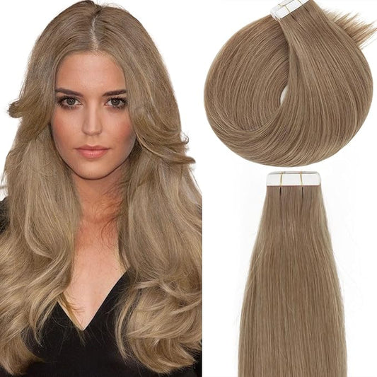 Lacer Hair Extensions Tape in Human Hair Chestnut Brown Skin Weft Remy Tape in Hair Extensions 20 Inch Full Thick Ends Adhesive Hair Pieces for Women 50g/20pcs