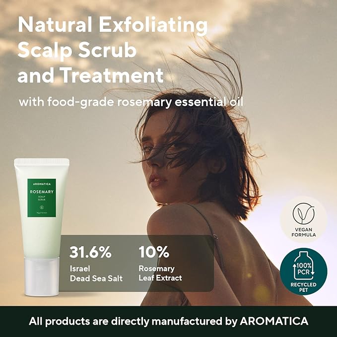 AROMATICA Rosemary Root Enhancer And Scalp Scrub Korean Hair Care Set - Rosemary Water Spray and Scalp Exfoliator for Dry Scalp Treatment, Refresh Your Hair with Rosemary Oil Scalp Care, Holiday gifts