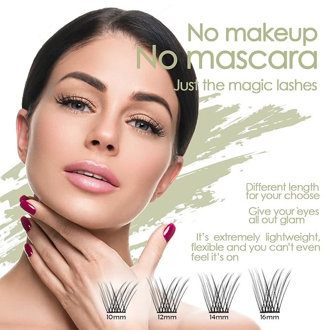 DIY Eyelash Extension, 3D Effect Glue Bonded Band Individual Lash 48 Clusters Volume Lashes Set, Home Eyelash Extension, C curl Lashes Pack 12MM-Natural-48 Clusters
