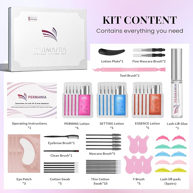 PERMANIA Eyelash Lift Kit, Natural Curling and Lifting Effect Lash Lift Kit & Brow Lamination Kit Fast Perming with Easy Instructions
