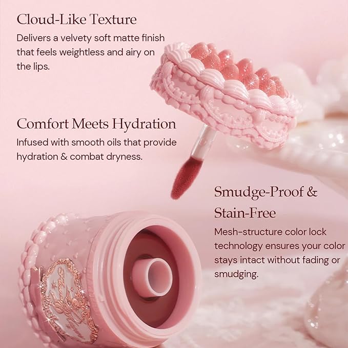 Flower Knows Strawberry Cupid Cake Lip Cream,Velvety-Smooth Matte Liquid Lipstick,Hydrating,Smudge-proof & Stain-Free Lip Stain(V06 Tulip,0.17 Fl Oz)