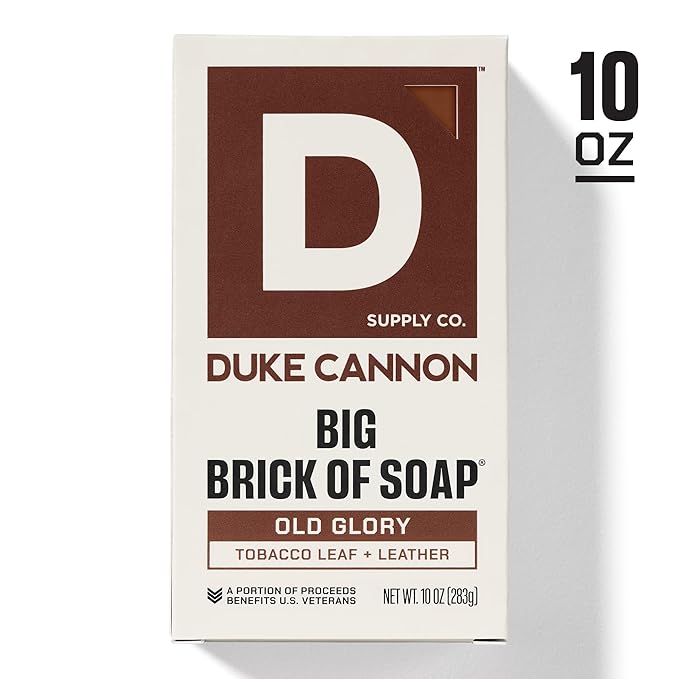 Duke Cannon Big Brick of Soap, Old Glory | 10oz Triple-Milled Bar Soap for Men | Long-Lasting, Masculine Scent of Leather and Tobacco Leaf | Natural Oils | Supports U.S. Veterans