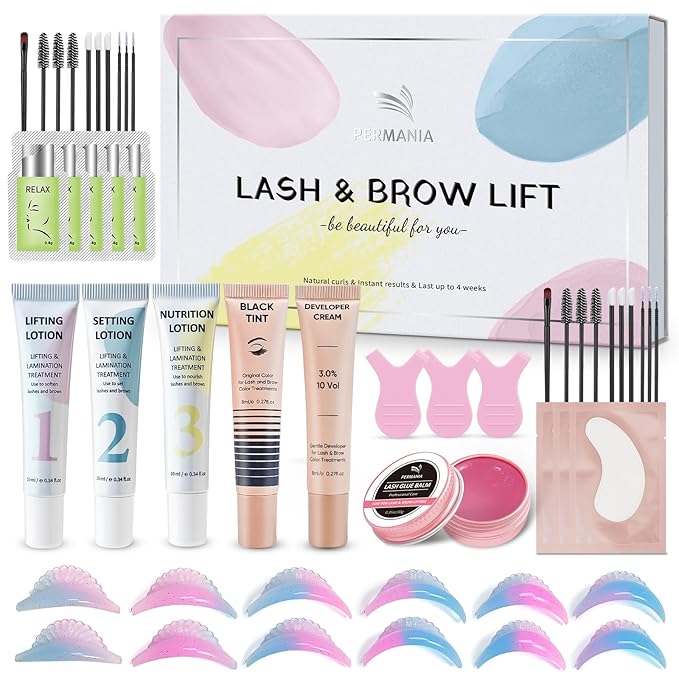 PERMANIA Lash Lift and Black Kit, Full Tube Design Brow Lamination Kit Salon Grade Instant Curling & Coloring With Detailed Instruction