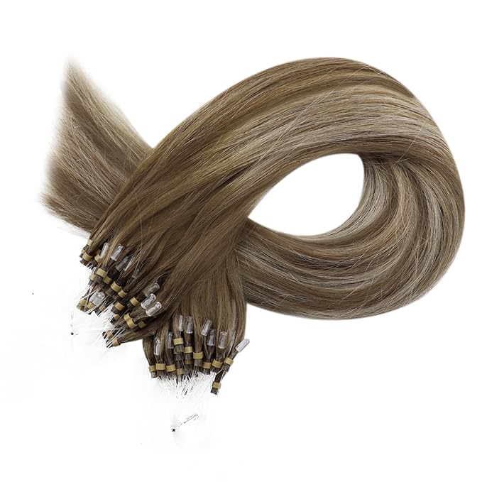 Full Shine Remy Micro Hair Extensions Human Hair Color 6/60/6 Brown And Blonde Microbeads Human Hair Extensions 14Inch Prebonded Hair Extensions Real Remy Human Hair 50Gram Natural Hair Extensions