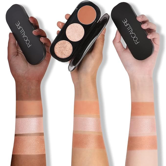 FOCALLURE Blush and Highlighter Palette,3 in 1 Makeup Powder Cruelty-Free Matte Blush,Shimmer Illuminator Highlighters for a Glowing Look,#02