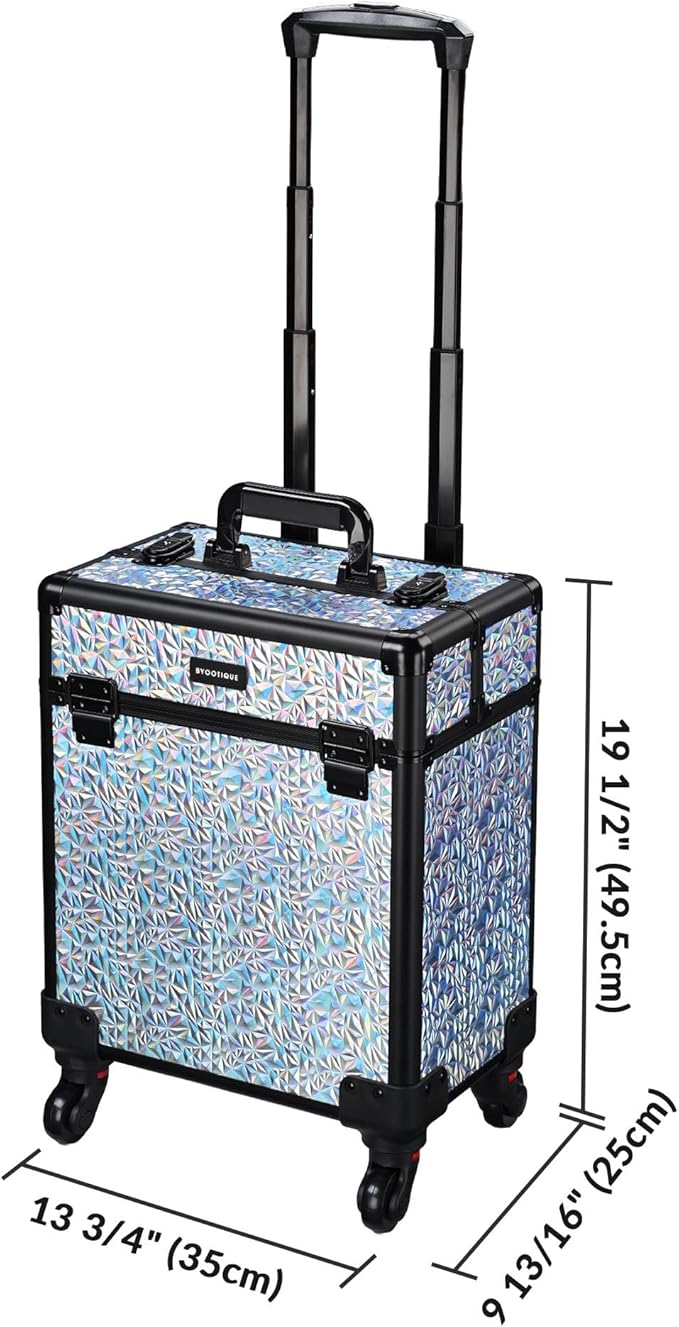 BYOOTIQUE Rolling Makeup Cart on Wheels False Eyelash Storage Nail Tech Carrying Organizer Box for Nail Artist Beauty Studio Barbershop Hairstylist,Mermaid Silver