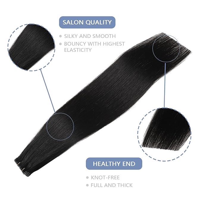 COOKAYU Invisible Tape in Extensions Human Hair, Natural Black Seamless Injected Tape Ins Remy Hair 14Inch 30g 20pcs Straight Invisi Edge Extensions Silky Smooth