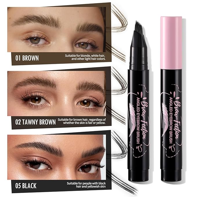 Liquid Microblading Eyebrow Pencils for Women–Waterproof, Quick-Drying, Eye Brow Pen with Angled Brush, Brow-Fection Natural Hair-Like Strokes, with Eyebrow Brush for Blending 01 Brown