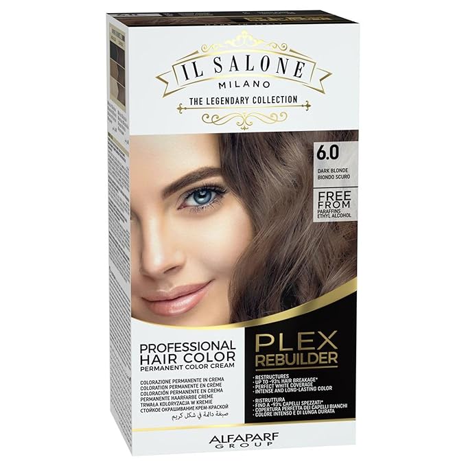 Il Salone Milano Plex Rebuilder Permanent Hair Color Cream - 6.0 Dark Blonde Hair Dye Kit - Professional Salon - Premium Quality - Protects and Restructures - Paraffin, Paraben, Ethyl Alcohol Free