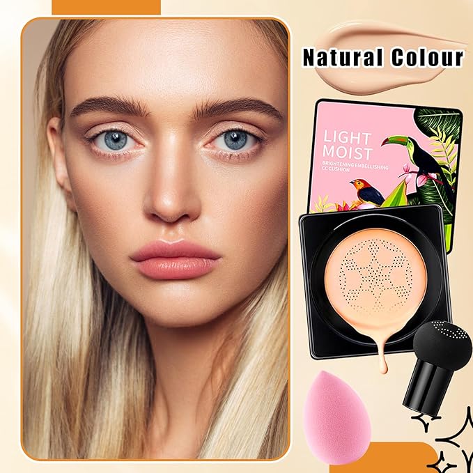 2Pcs Mushroom Head Air Cushion CC Cream Foundation Makeup,Moisturizing BB Cream Face Makeup Liquid Foundation,Long Lasting Full Coverage Concealer for All Skin Types（Natural）E