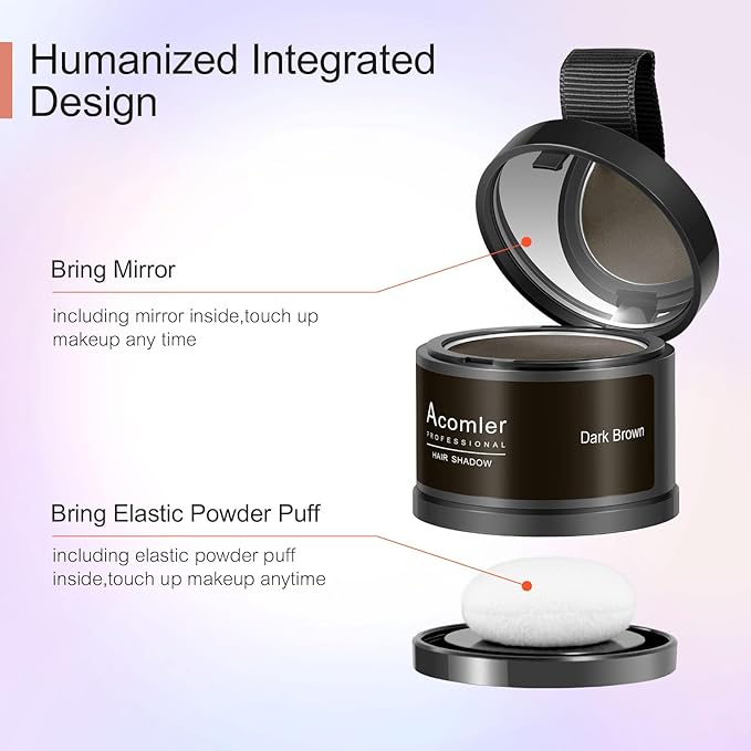 Acomler Instantly Root Touch Up Hair Color Hairline Shadow Powder,Root Cover Up,Dark Brown for Thinning Hair, Grey Hair Coverage Hair Powder for Women with Eyebrows,Beard Line,Bald Spots (Dark Brown)