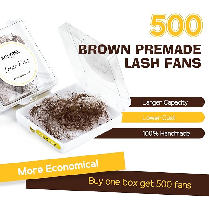 500 Premade Fans Lash Extension 10D 0.05 D Curl Dark Brown Promade Fans 14mm Premade Lash Fans Middle Stem Handmade Loose Fans Soft Pointy Base Volume Pre made Eyelash Fans(10D,0.05-D-14MM)