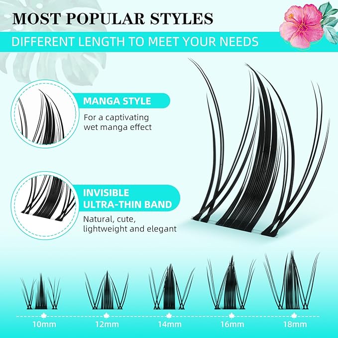 Lash Clusters Kit 168pcs Manga Lash Extension Kit Anime Cluster Lashes Natural Look with Waterproof Lash Bond and Seal Lashes Wet Look Ultra-Thin Invisible Lash Band(Autumn Leaves-Kit,D-10-18mm)