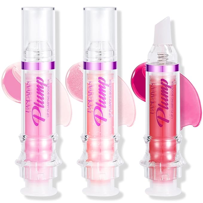 Erinde 3 Colors Lip Plumping Booster, Spicy Lip Plumper Gloss Lip Plumping Oil, Ultra-Hydrating & Nourishing Plump Lip Plumper, Glossy Finish Fuller Natural Lip Gloss for Women Girls