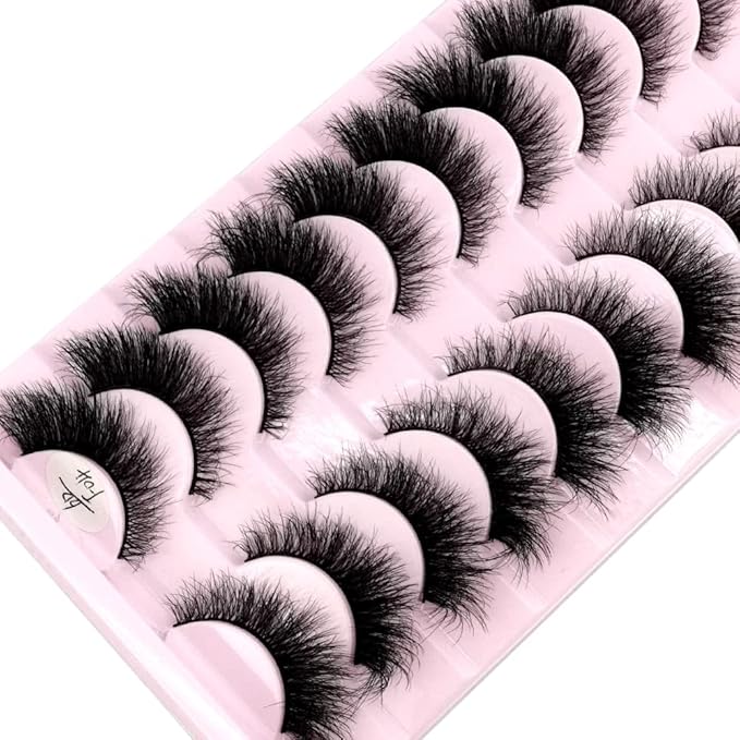 HBZGTLAD New 10 Pairs 3D Mink Lashes False Eyelashes Handmade Wispy Fluffy Long Lashes Natural Eye Makeup Tools Eye Lashes(6DF04)