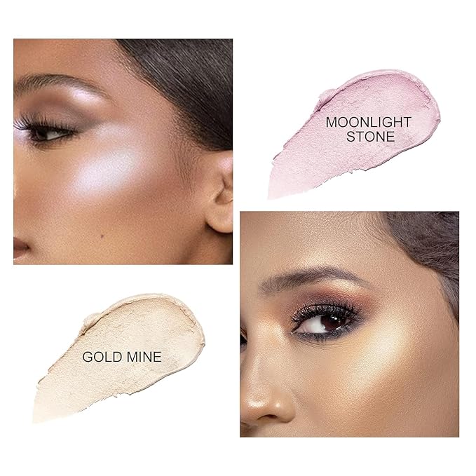 2 Colors Highlighter Stick, Face Highlighter Palette, High Glossy Face Illuminator Palette, Narutal Glow Finish,Face Shaping & Contouring Stick, Lasting Sparkling Highlighter Makeup
