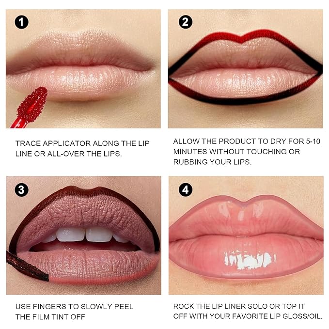 3 Colors Peel Off Matte Lip Liner Stain, Long Lasting Natural Peel Off Tattoo Lip Stain, Waterproof Non-Stick Cup Lip Tint Peel Off Lip Gloss, Lip Makeup Christmas Day Gifts for Women-01#02#03#