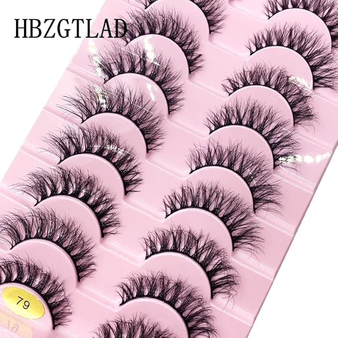 HBZGTLAD New 10 Pairs 3D Mink Lashes False Eyelashes Handmade Wispy Fluffy Long Lashes Natural Eye Makeup Tools Eye Lashes(79-10pairs)