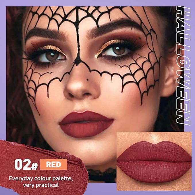 Dulele Dark Red Purple Green Black Matte Liquid Lipstick Gift Set, High Pigmented Lip Gloss for Girls & Women, Long Lasting 24 Hours Waterproof Lip Stain for Halloween Cosplay Goth Costume Makeup