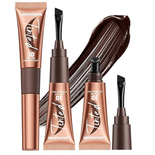 3D Peel-Off Eyebrow Tint – Tattoo Brow Gel Lasts Up to 3 Days – Waterproof, Smudge-Proof, Long-Lasting Natural Brow Stain – Easy to Use, Flake-Free Gel Dye for Fuller Brows (2# Nude Brown)