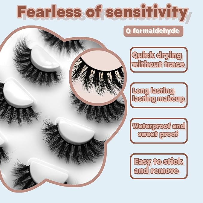 False Eyelashes 8 Pair Faux Mink - Strip Lash Vegan Mink Eyelash Cruelty-Free Weightless & Fluffy Reusable Faux Mink Lash Vivid 3D Effect