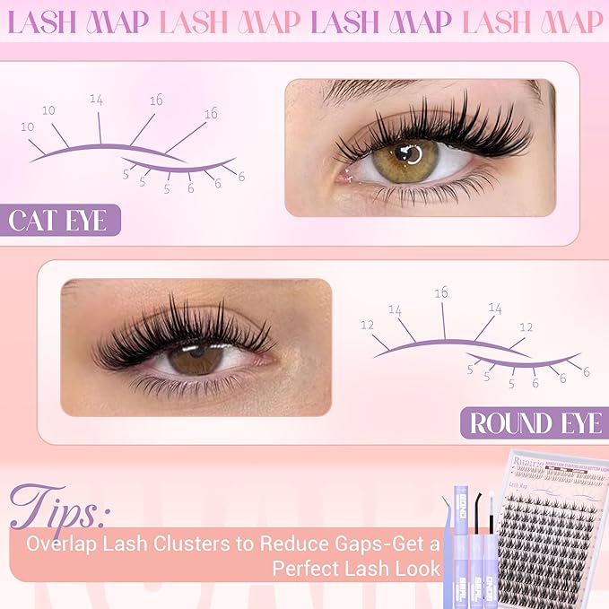Natural Lash Clusters Kit Manga Lash Extension Kit Wispy Cluster Eyelash Extensions Anime Lashes Clusters 10-16mm DIY Eyelash Extension with Waterproof Bond,Seal and Tweezers by Ruairie