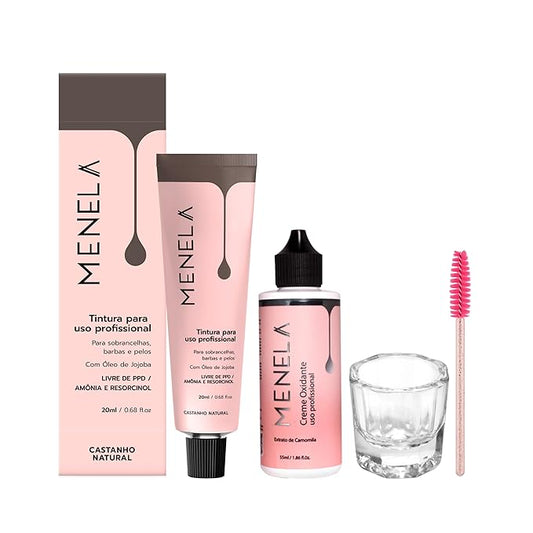 Menela Eyebrow Tint Kit – Professional Brow Color with Jojoba Oil – Includes Oxidizing Cream, Dual-Ended Brush & Mixing Glass – Vegan, Ammonia-Free, Sensitive Skin Safe – 20 ml (Natural Brown)