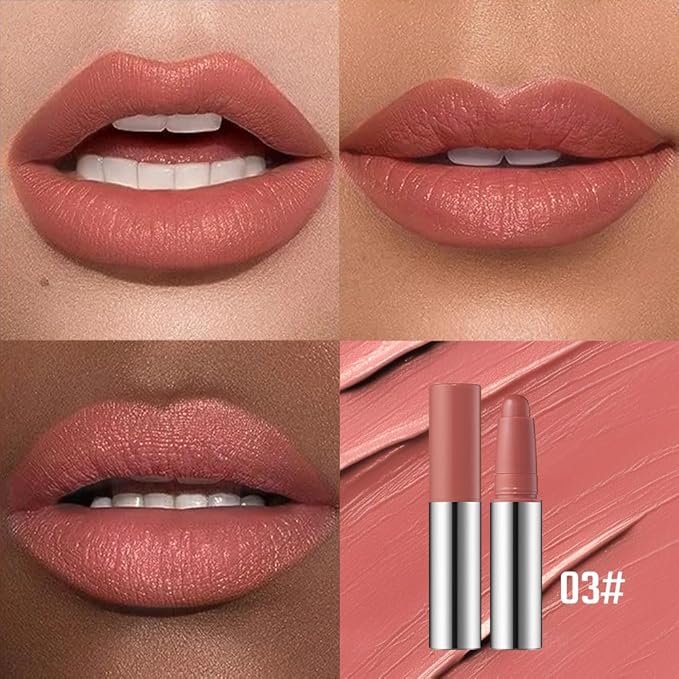 Warm Terracotta Matte Lipstick Crayon – Waterproof Long Lasting Lip Liner Pencil, High Pigment Creamy Velvet Lipstick, Non-Drying Lip Color for Women, 03#