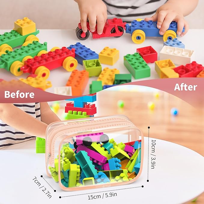 TISRATOK 12 PCS Clear Makeup Bag for Women with Zipper, TSA Approved Toiletry Pouch, Cosmetic Bag Bulk for Travel Organizer Essentials -Orange-pink, Small