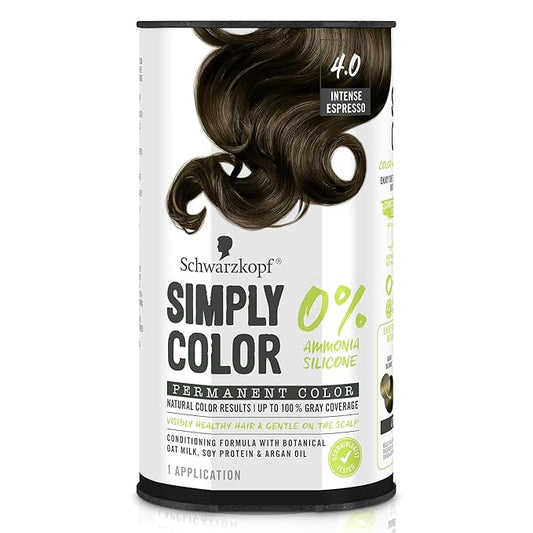 Schwarzkopf Simply Color Permanent Hair Dye, 4.0 Intense Espresso, Long-Lasting with Nourishing Ingredients, No Ammonia or Silicone, All Hair Types