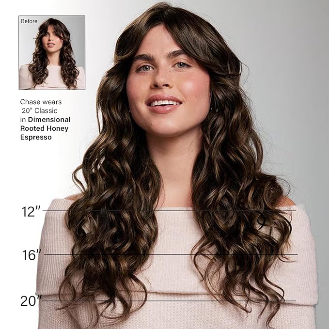Luxy 100% Remy Human Hair, Classic 160g Clip-In Hair Extensions - 10 Wefts Multi-Dimensional Color for Natural Blending, Adds Volume & Length, Easy Apply & Remove 16" Dimensional Rooted Honey Espresso