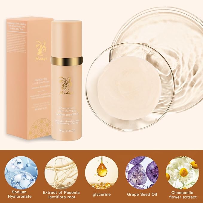 Foundation Light 4-in-1 Color-Shifting Spectrum Foundation Concealer, Long-Lasting, Skincare, Suitable for Various Skin Types, Set Includes Foundation Brush and Sponge