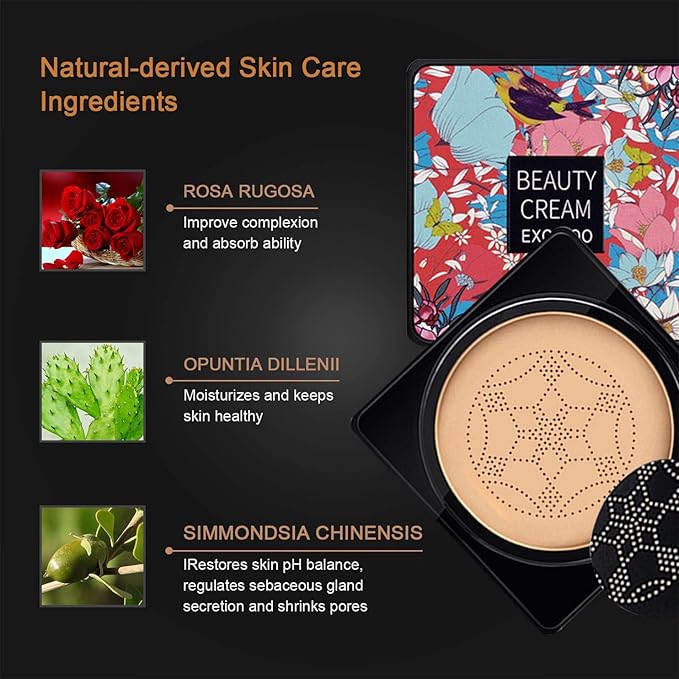 NUIBO 2PCS Air Cushion CC Cream Mushroom Head, Moisturizing Concealer Makeup Base, Primer Liquid Foundation Long Lasting with Two Mushroom Makeup Sponges【2 X Ivory】