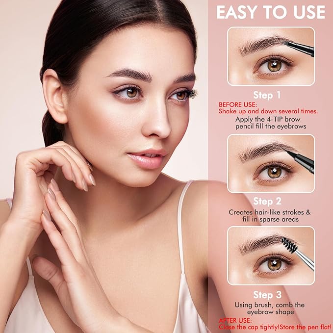 Eyebrow Pen,2-in-1 Waterproof Eyebrow Pencil with 4 Tip Microblading Brow Pen and Ultra-Precise Brow Pencil,with Dual-ended Eyebrow Brush,Eyebrow Makeup for Natural Looking - Blonde