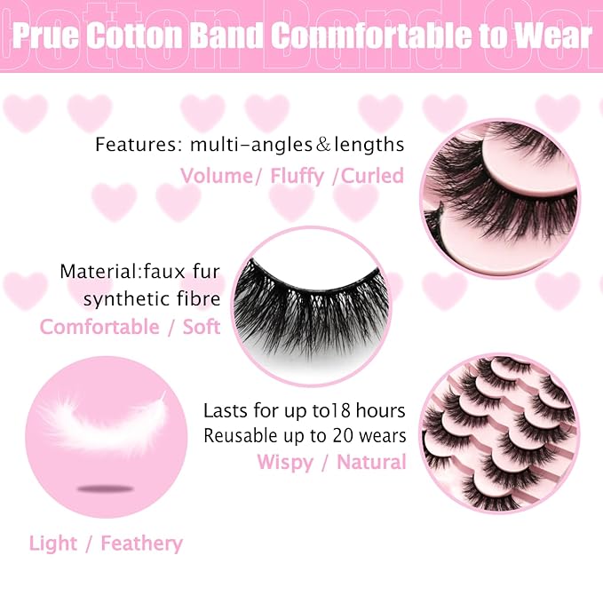 14Pairs Wispy Mink Lashes Fluffy Eyelashes Natural Look 5D Volume Fake Eyelashes 2Pack 3D1004-7