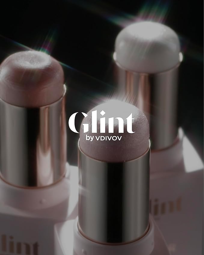 Glint Stick Highlighter (Rosy Moon, 0.24oz) - Multi-Use Illuminator Stick, Buildable & Blendable for Long-Lasting Natural Glow. Korean Makeup. Eyes, Cheeks, Nose, Lips.