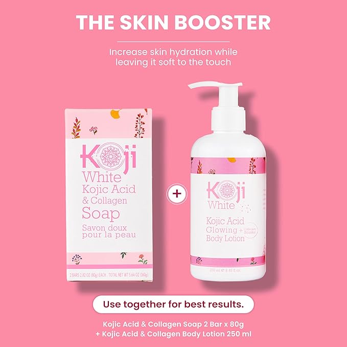 Koji White Kojic Acid & Collagen Skin Brightening Soap for Face & Natural Glowing Skin - Moisturizer, Body Cleansing Bar, Reduce the Appearance of Wrinkles, Vegan, Paraben-Free, 2.82 oz (2 Bars)