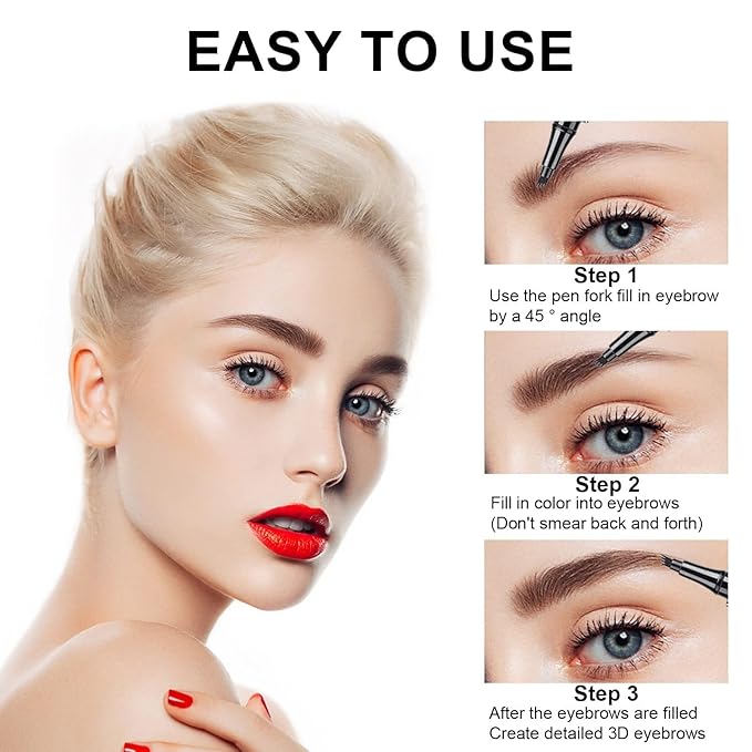 Microblading Eyebrow Pencil, Eyebrow Pen with an Upgrade Micro-Fork Tip Applicator, Waterproof Long-Lasting Microblading Brow Pen, Brow Pencil for Natural Looking Brows Makeup, Dark Brown, 1Pcs