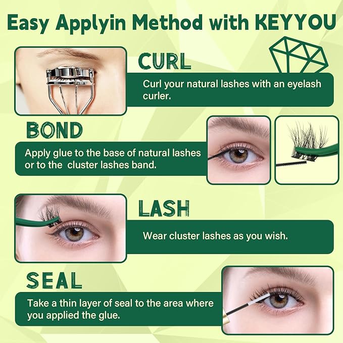 KEYYOU Lash Clusters 3D Effect Eyelash Clusters 108pcs D Curl PuffSilk V3D05 Wispy Lashes Cluster Lashes Natural Soft DIY Lash Extension at Home(PuffSilk V3D05-D-8-18MIX)