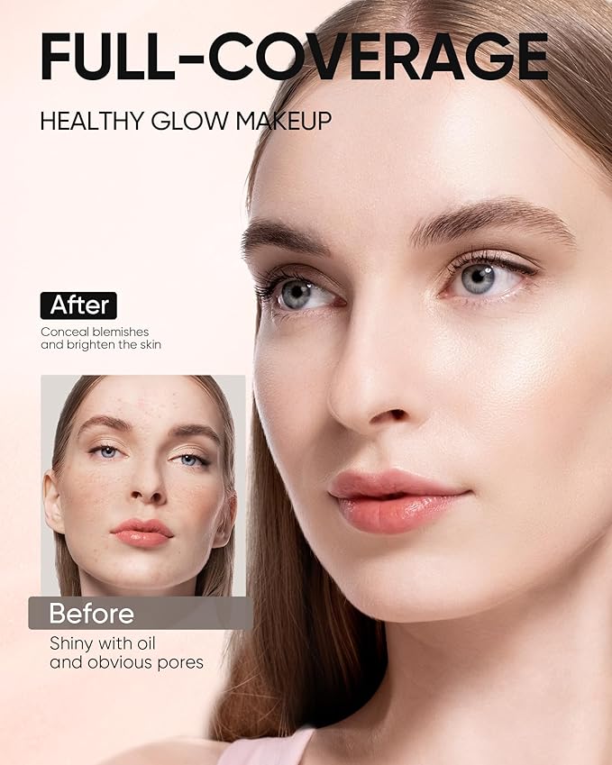 Full Coverage Cushion Foundation, Weightless, Skin Fit, Satin Glow Finish, Oil-Control Waterproof Foundation, Sweatproof Flawless BB Cream CC Korean Makeup,Tattoo Cover Up, Buildable(#47N Ebony)