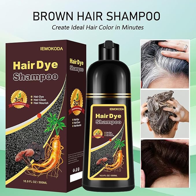 Herbal Light Brown Hair Color Shampoo - 3 in 1 Lasting Hair Dye for Women & Men, 17.60 Fl Oz