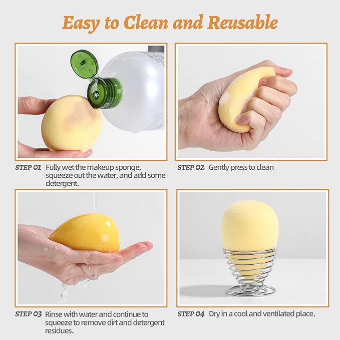 Makeup Sponge Set BS-MALL Blender Sponges 7 Pcs for Liquid, Cream, and Powder, Multi-colored with 1 Mini Makeup Sponge Pink (D-Yellow)