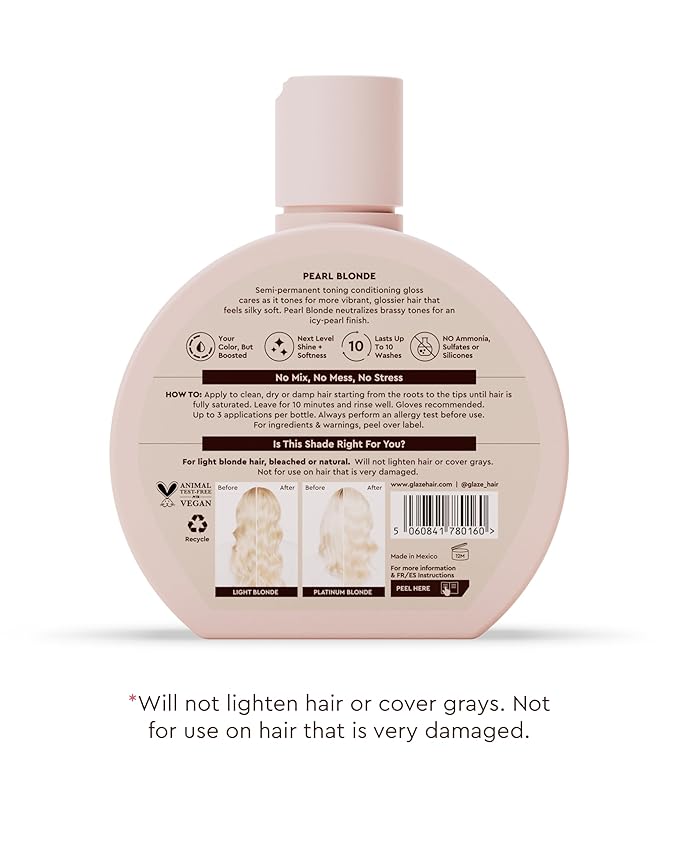 Glaze Supergloss Color Conditioning Gloss With Dispensing Pump – Hydrating Semi-Permanent Color Toning Hair Gloss & Shine Boost – For Light Blonde Hair – 6.4 Fl Oz - Purple - Pearl Blonde