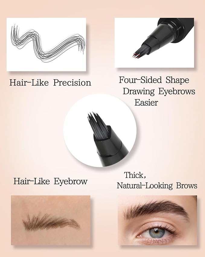 Microblading Liquid Eyebrow Pencil, Waterproof Smudgeproof Multiple Fork Tip Angled Wild Tinted Brow Pen,Filler Dye Eye Brow Pencil Thin Hair Like stroke for shaping,Women Makeup Last All Day-01 Brown