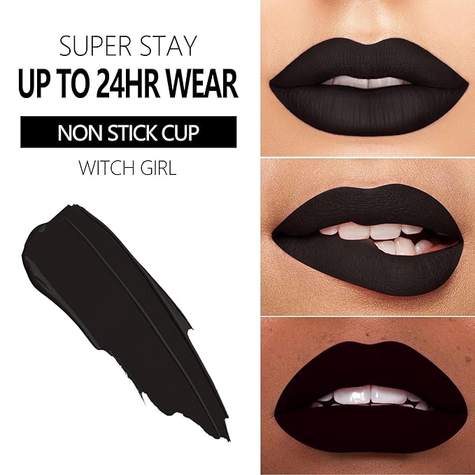 MAKI YIKA 3Pcs Matte Liquid Lipstick Makeup Set, Black Dark Red Nude Lipstick Long Lasting Smudge Proof Transfer Proof Lip Makeup |Black/DarkRed/Nude