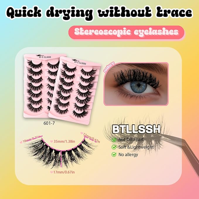 False Eyelashes Wispy Lashes Natural Look Fake Eyelashes Cat Eye Lashes Mink Fluffy Strip False Lashes Fox Eye Lashes Pack 14 Pairs